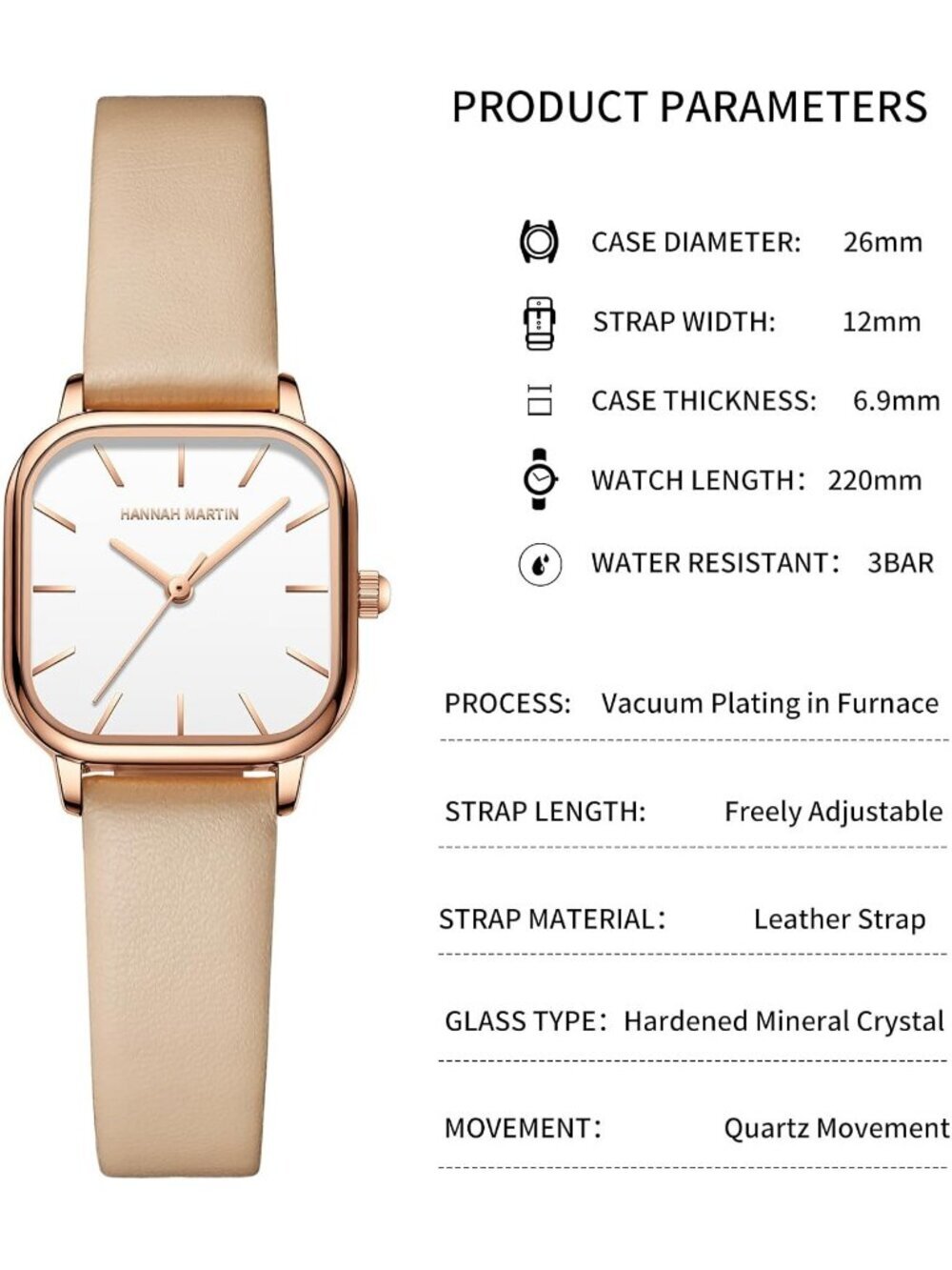 Women's White And Cream Analog Stainless Steel Vintage Rectangular Luxury Watch - Picture 4 of 6